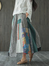 Plus Size  Irregular Print Spliced Casual 100% Linen A-line Skirt