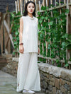 Creamy&Pink Split-side Ramie Cotton Casual Pants