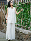 Creamy&Pink Split-side Ramie Cotton Casual Pants