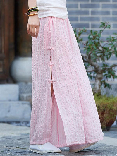 Creamy&Pink Split-side Ramie Cotton Casual Pants