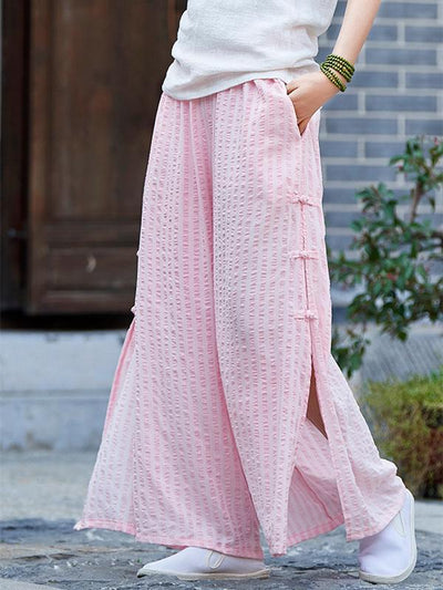 Creamy&Pink Split-side Ramie Cotton Casual Pants