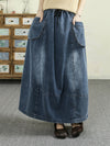 Women Spring Artsy Denim Spliced Pocket Skirt