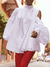 Loose Over Size Buttoned Solid Color High Neck Blouses&Shirts Tops