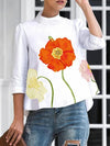 High-low Loose Flower Print Split-Joint Stand Collar T-Shirts Tops
