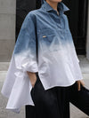 High-Low Loose Gradient Printed Split-Joint Split-Side Lapel Blouses&Shirts Tops